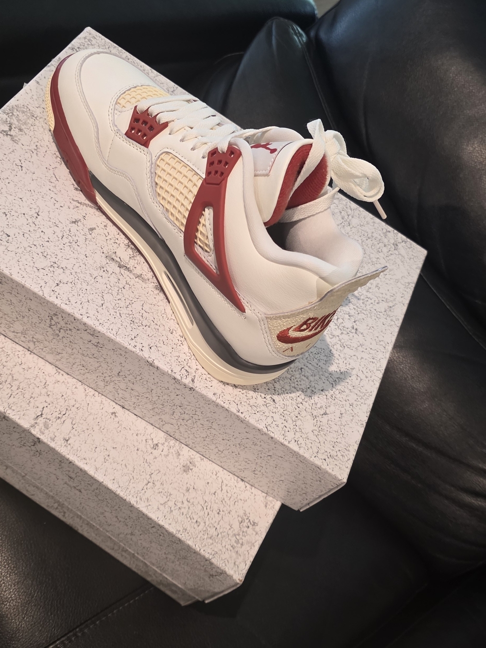 Nike Men's White and Red Retro Sneakers Brick After Brick Jordan 4